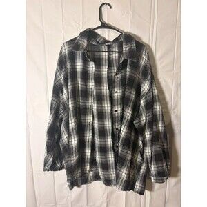 Black White Plaid Flannel Shirt Oversized Button Down Plus Size 4XL Grunge